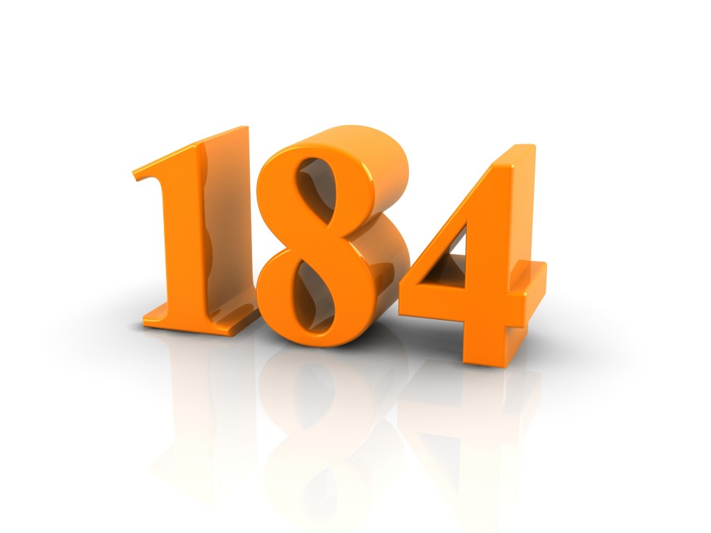 orange metallic number 184 on white background.digitally generated image.
